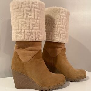 Fendi Fur Wedge Boots
